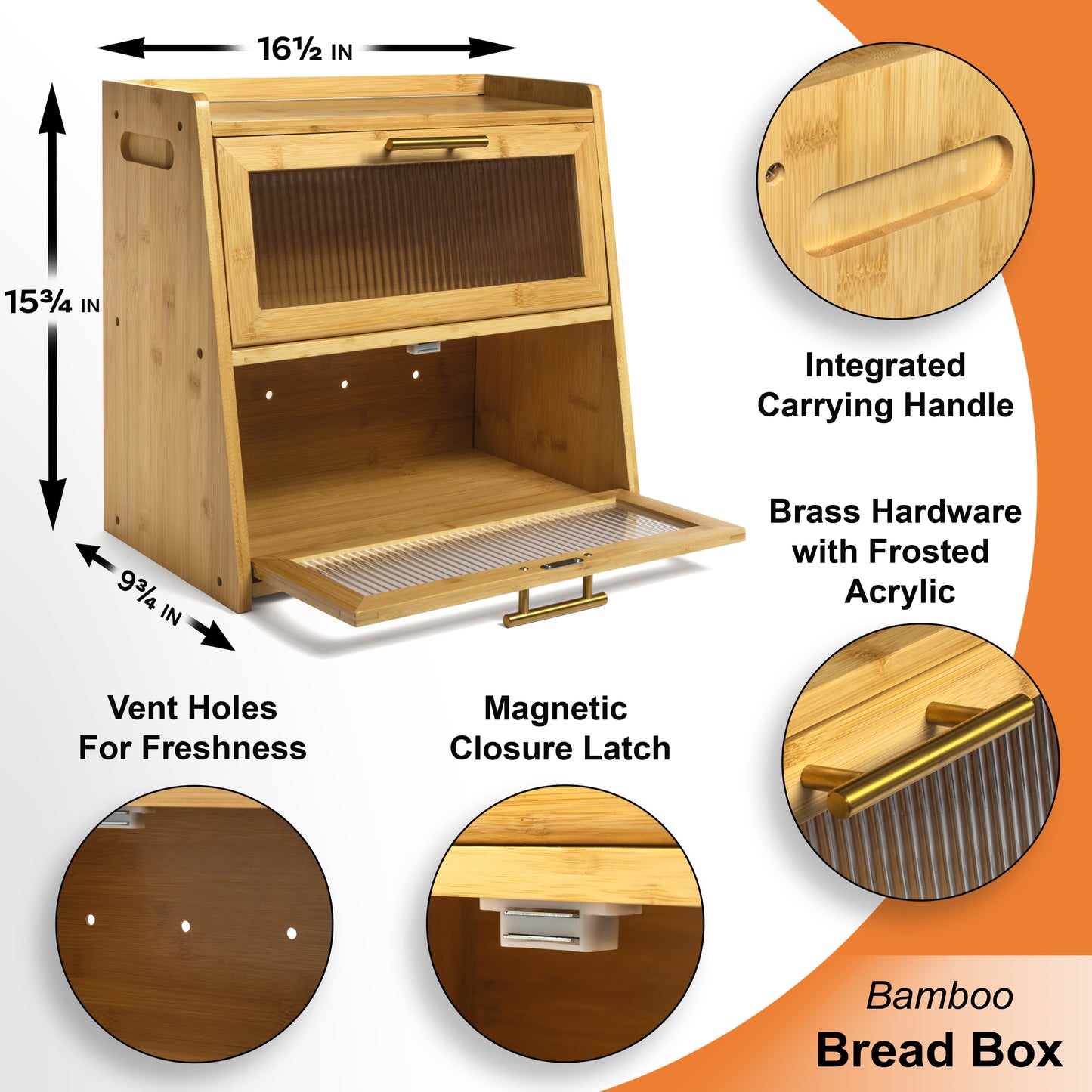 Bamboo Bread Box for Kitchen Countertop, Large Dual-Layer Breadbox Provides Double the Bread Storage Space