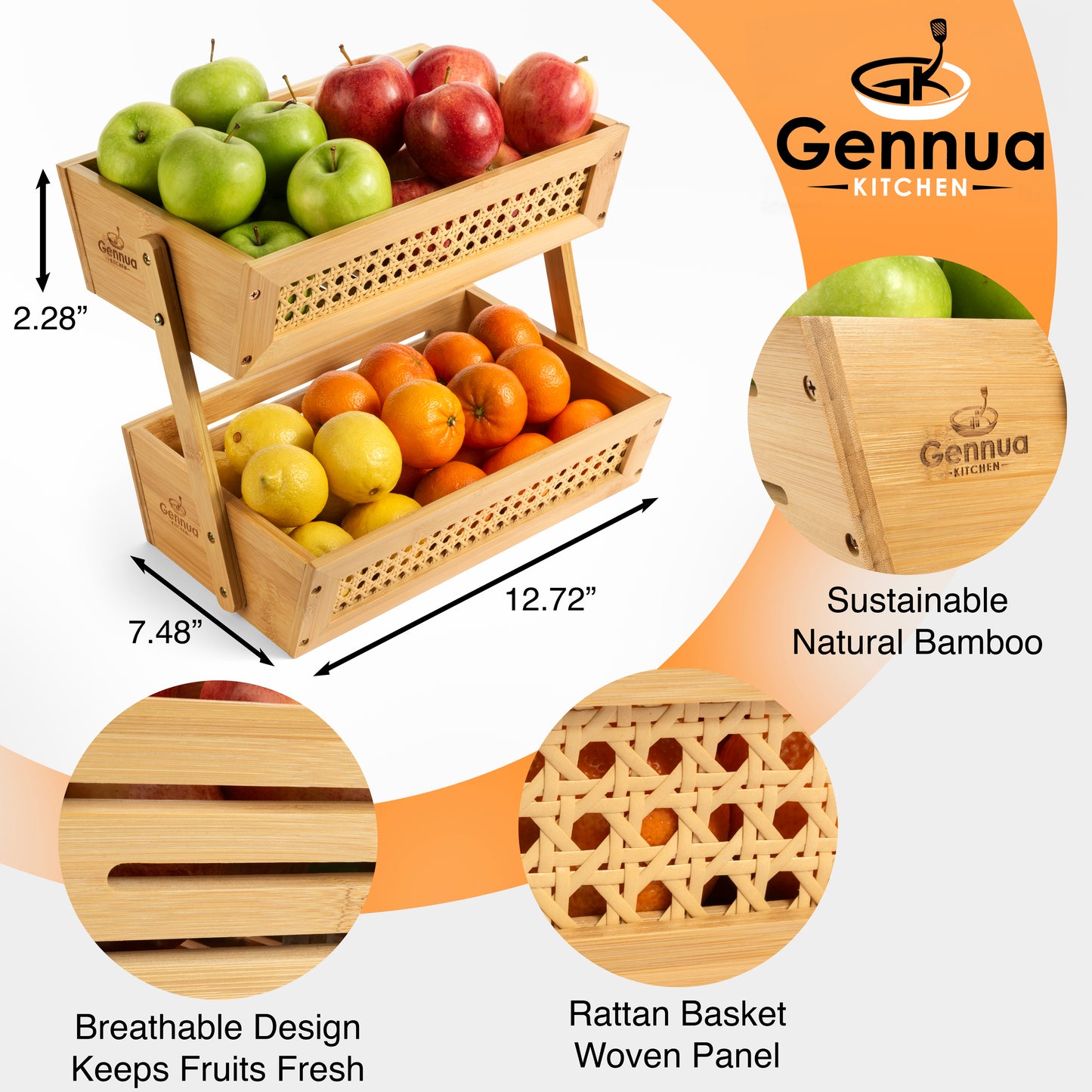 Bamboo Fruit Basket for Kitchen Counter