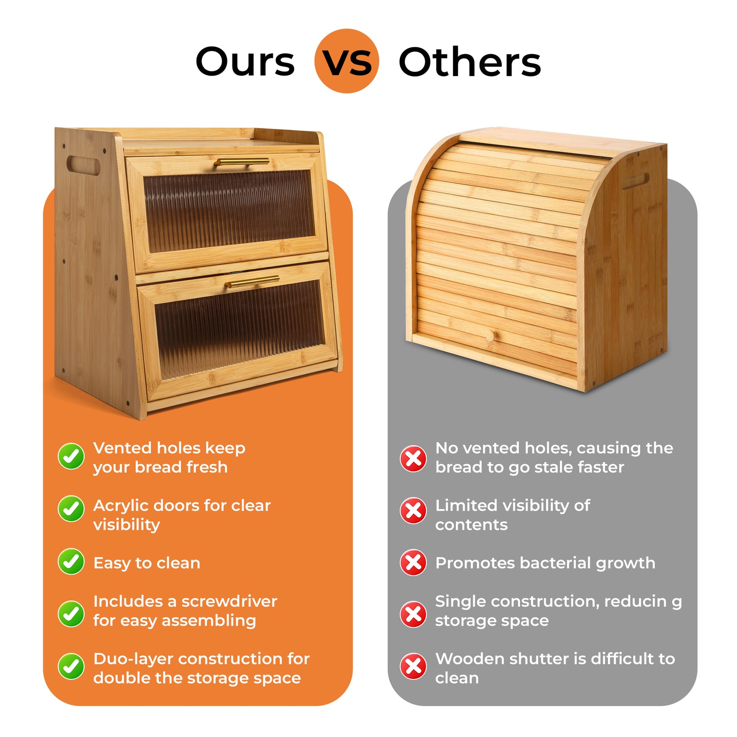 Dual-Layer Bamboo Bread Box