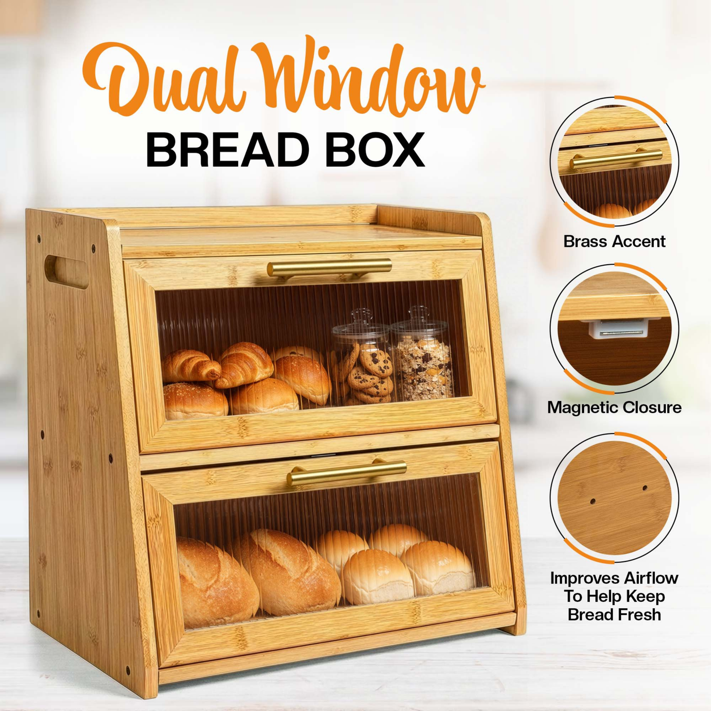 Dual-Layer Bamboo Bread Box