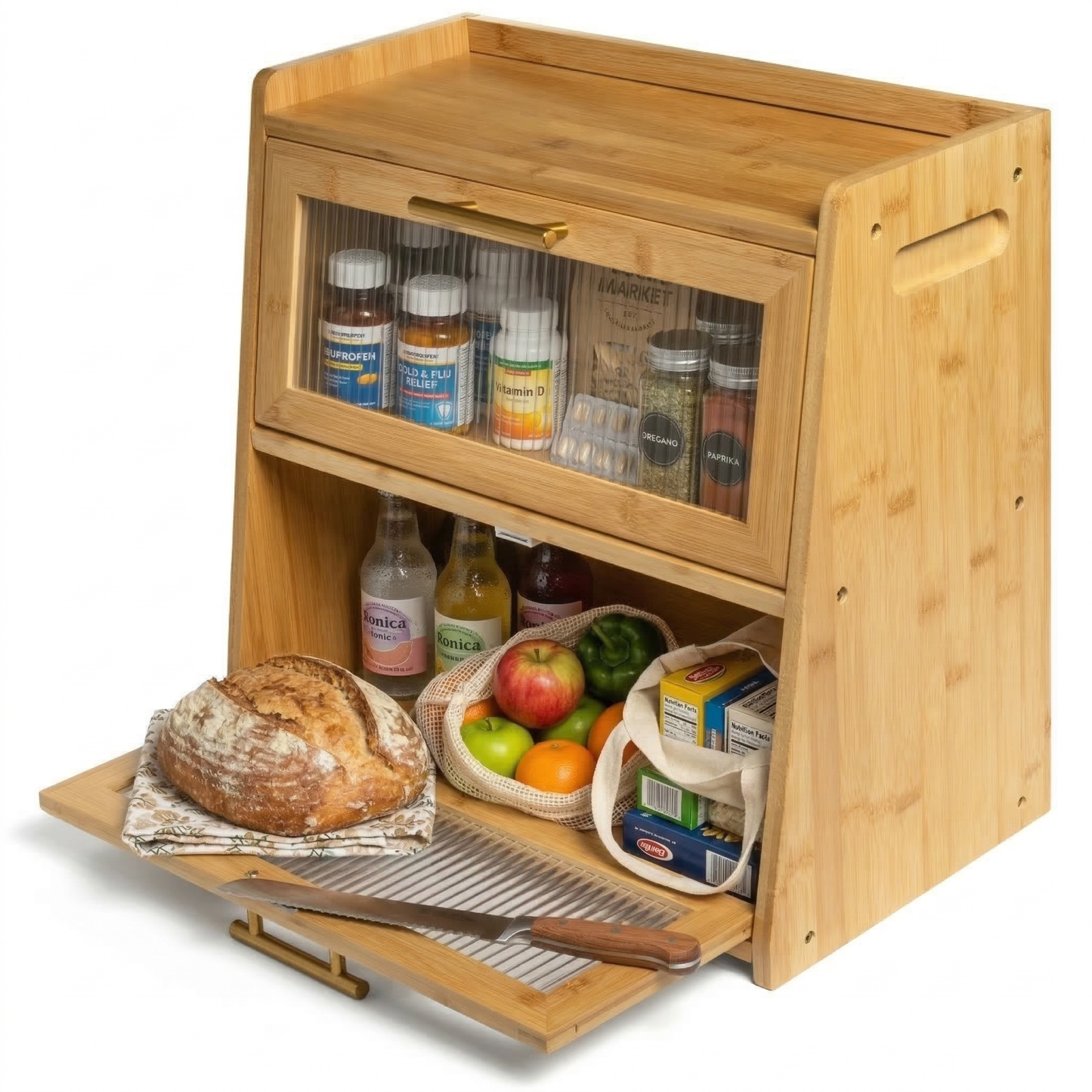 Dual-Layer Bamboo Bread Box