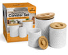 Gennua Kitchen canister set grouping photo showing all three sizes together
