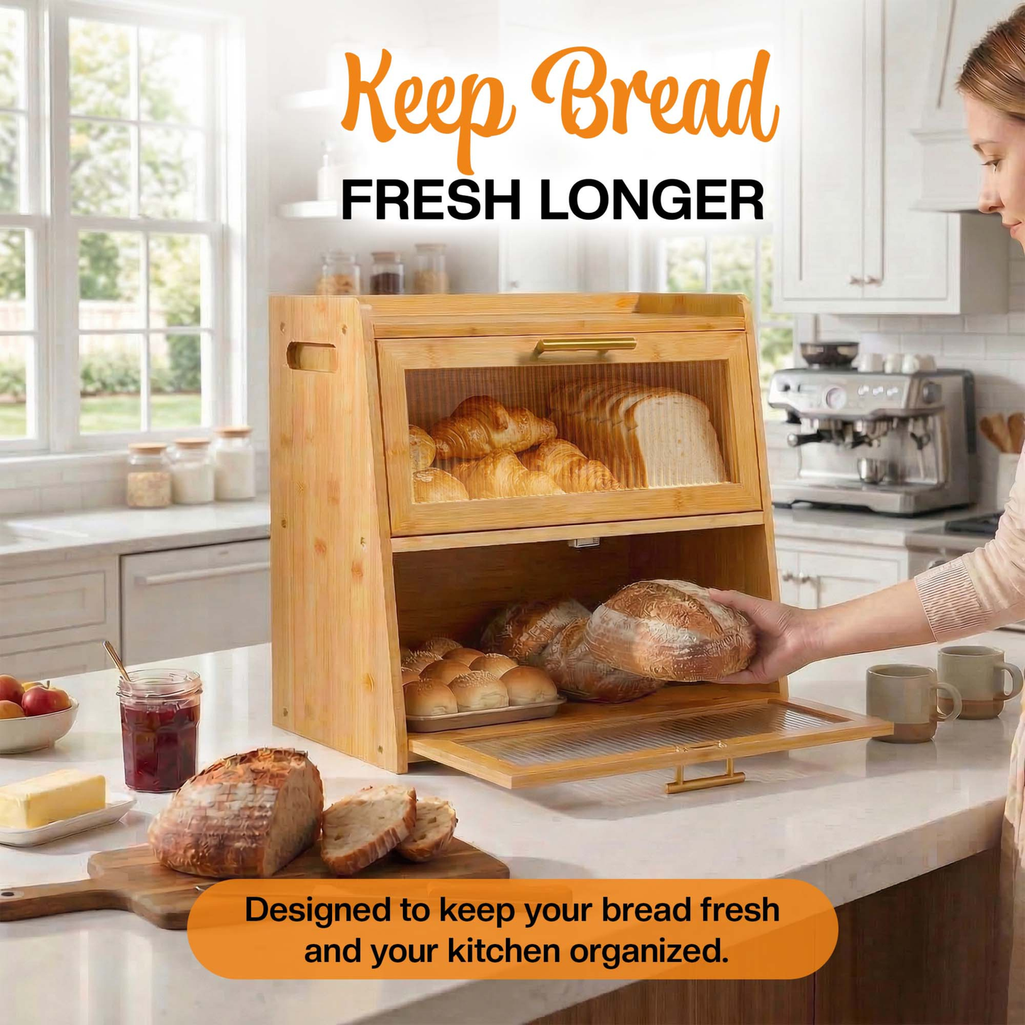 Dual-Layer Bamboo Bread Box