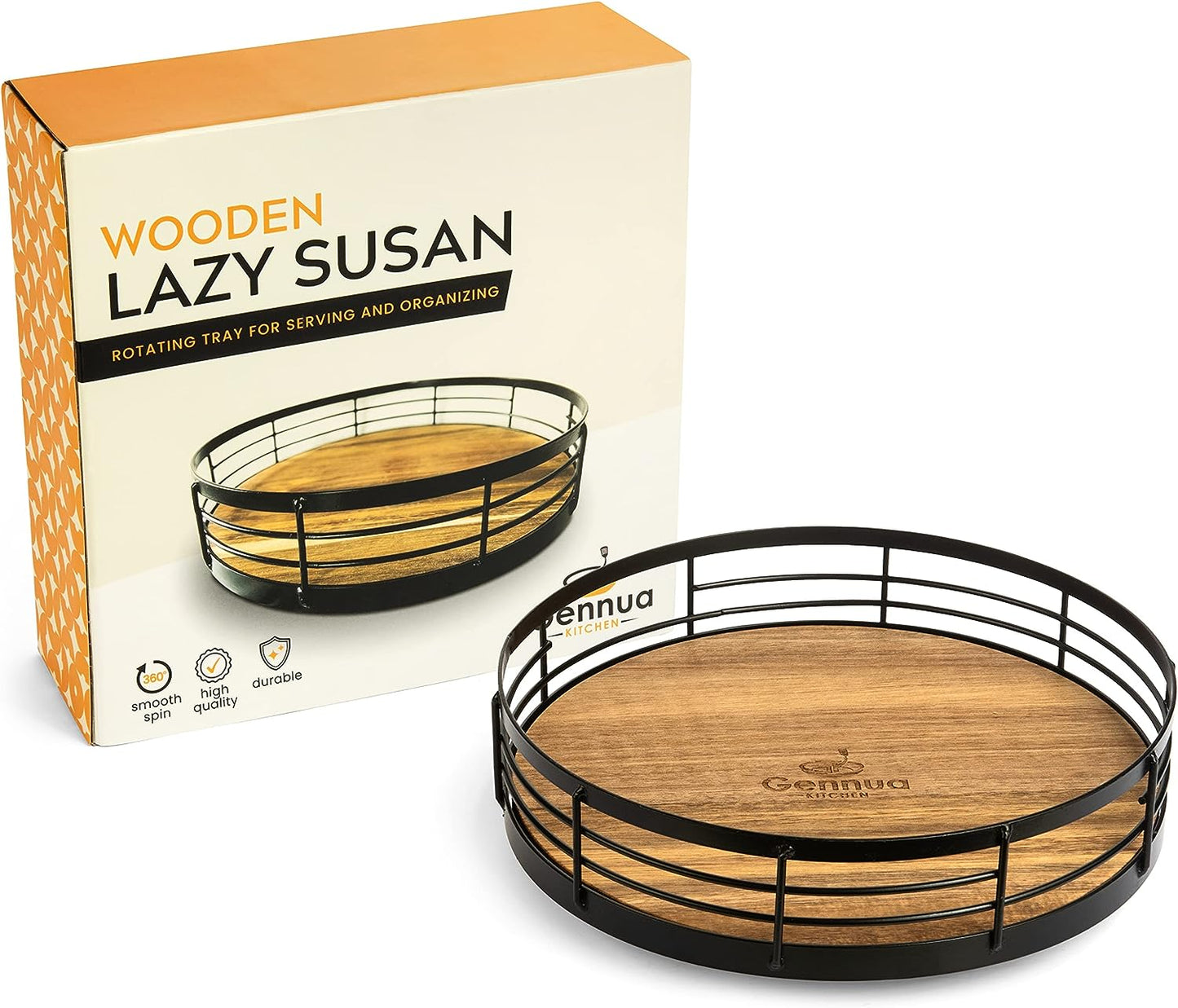 10” Acacia Wood Lazy Susan Turntable Organizer