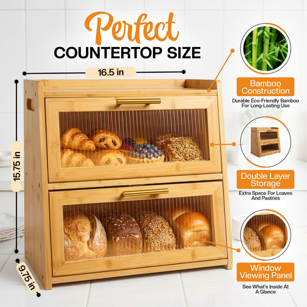 Dual-Layer Bamboo Bread Box – Gennua Kitchen