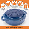 Cast iron braiser pan shown from above with lid off