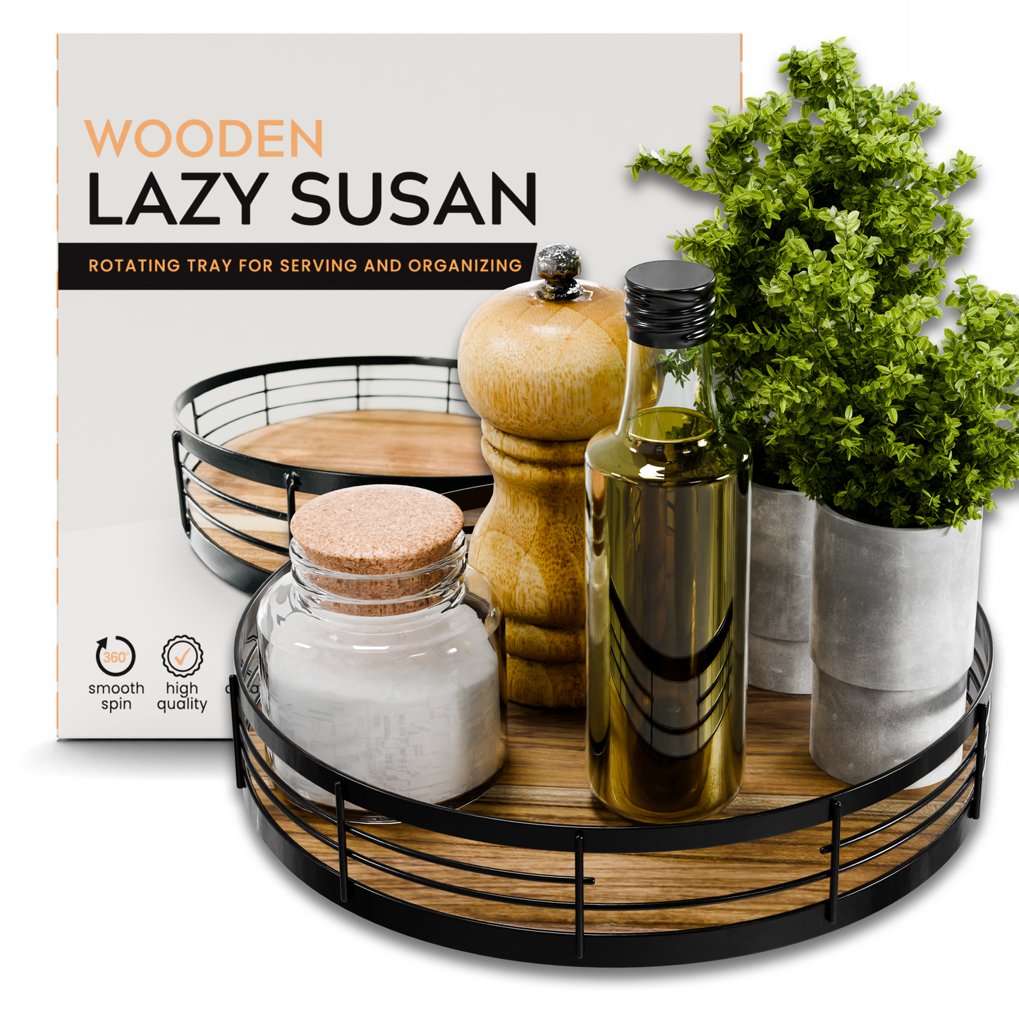 10” Acacia Wood Lazy Susan Turntable Organizer